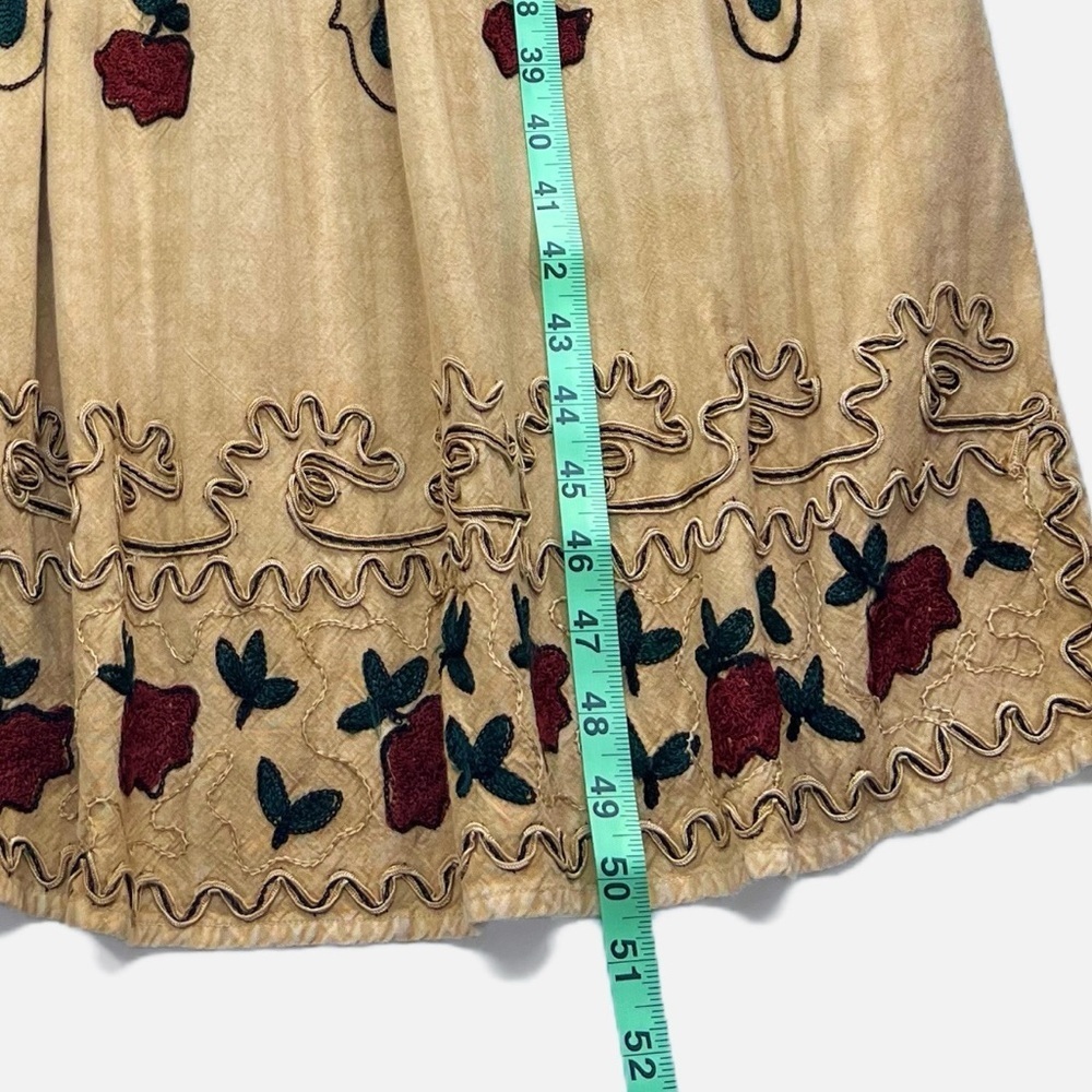 Vintage Boho Embroidered Applique Beige Floral Jumper Maxi Dress Womens size XL - Picture 7 of 8